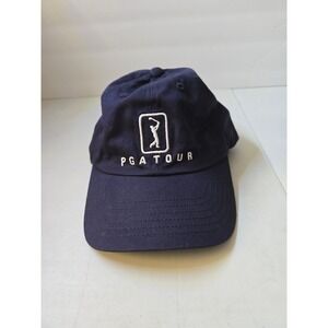 PGA Tour Navy Blue Golf Cap Hat Embroidered Logo Adjustable Strap